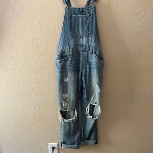 Distressed overalls